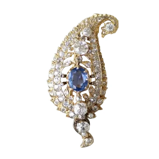 Broche motif cachemire diamants et saphir