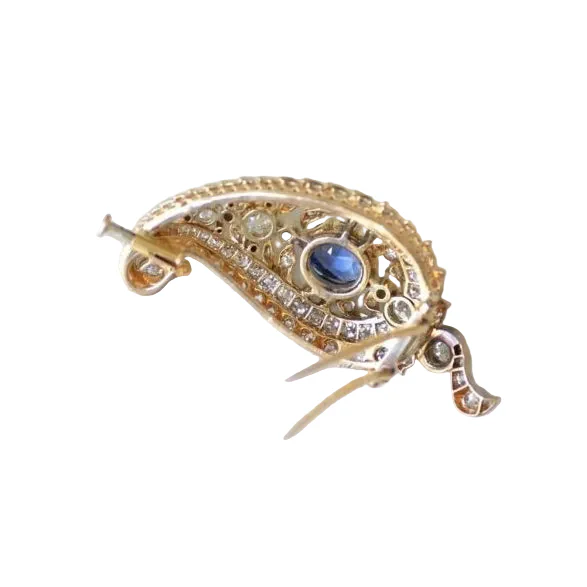Broche motif cachemire diamants et saphir - Image 4