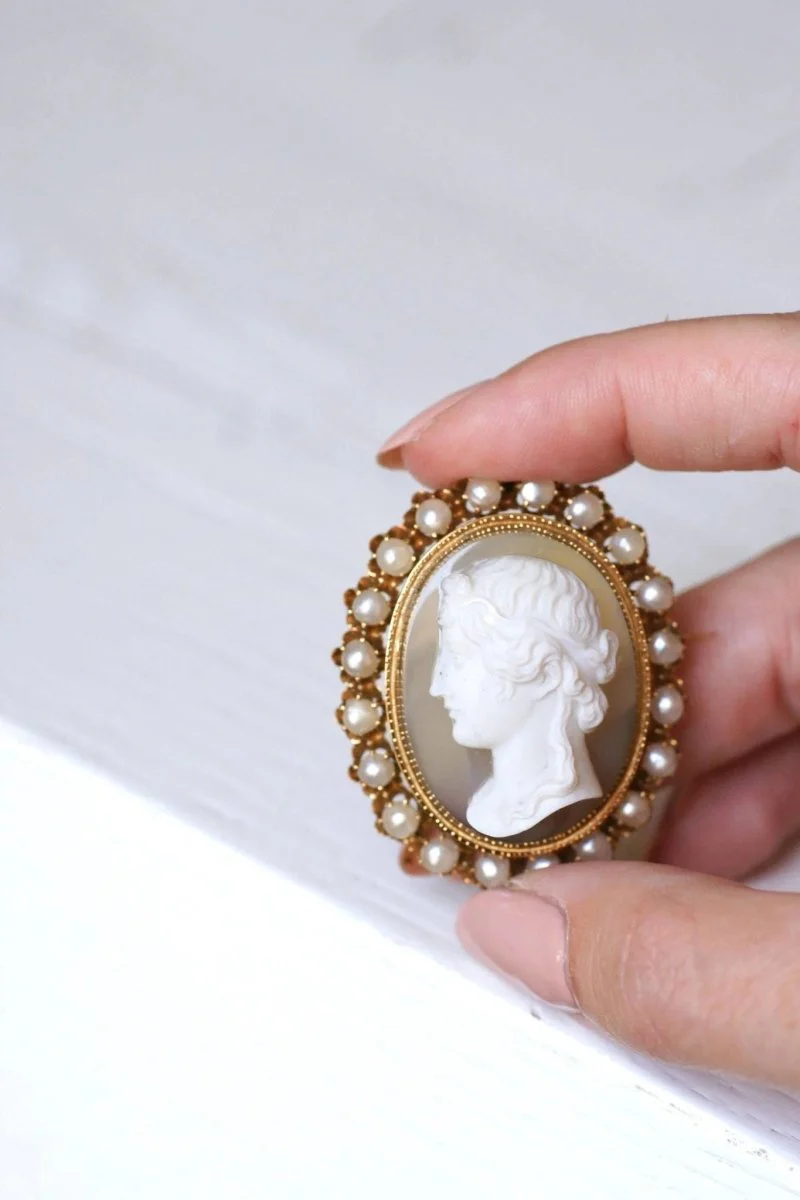 Broche camée agate et perles fines - Image 11