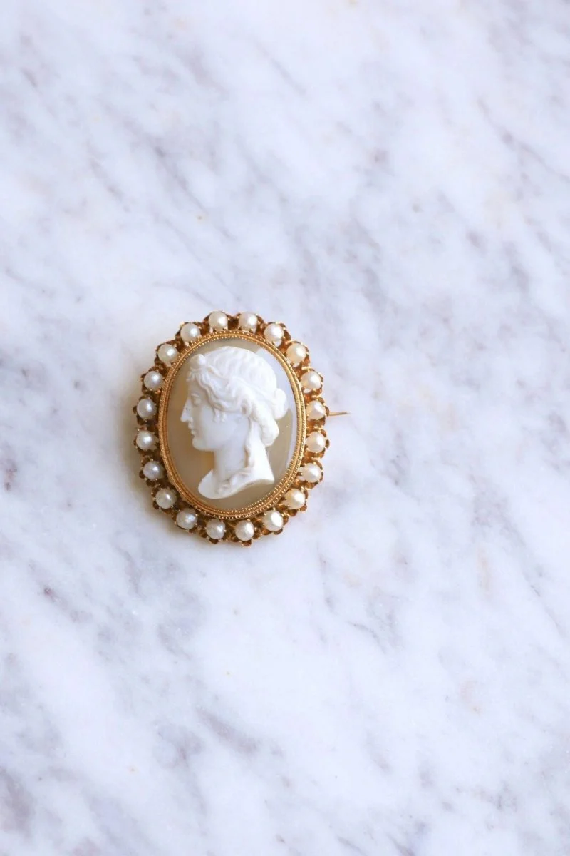 Broche camée agate et perles fines - Image 8