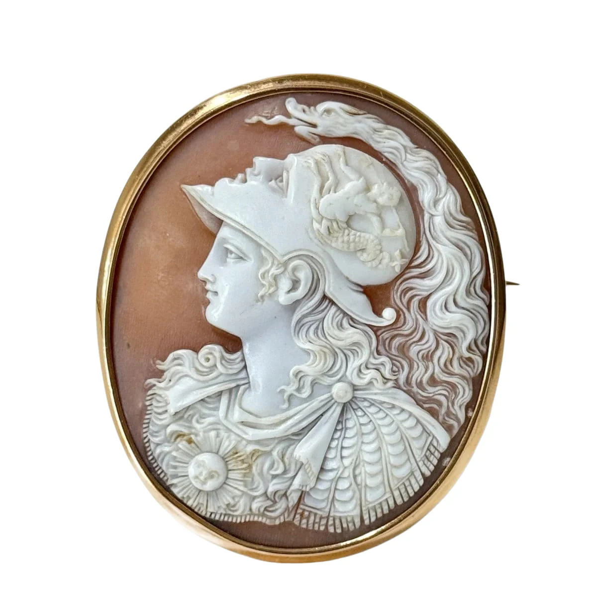 Broche camée en or jaune et nacre