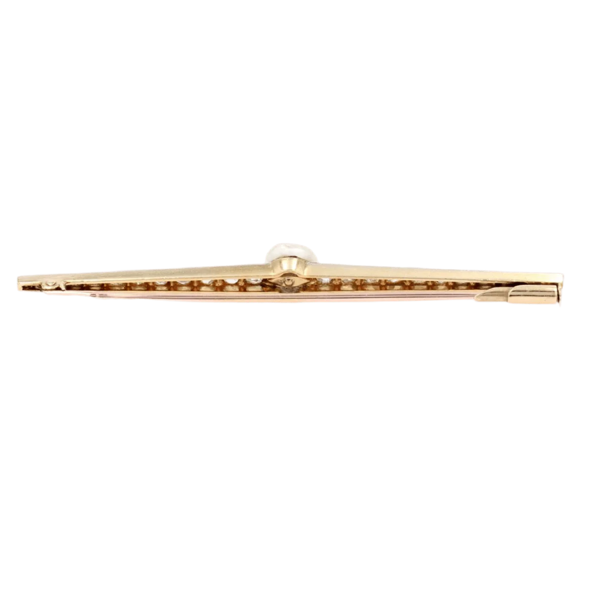 Broche Barrette en or jaune, platine, perle et diamants - Image 4