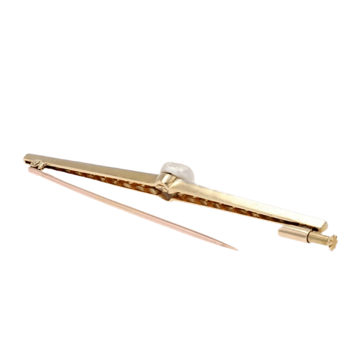 Broche Barrette en or jaune, platine, perle et diamants - Image 5