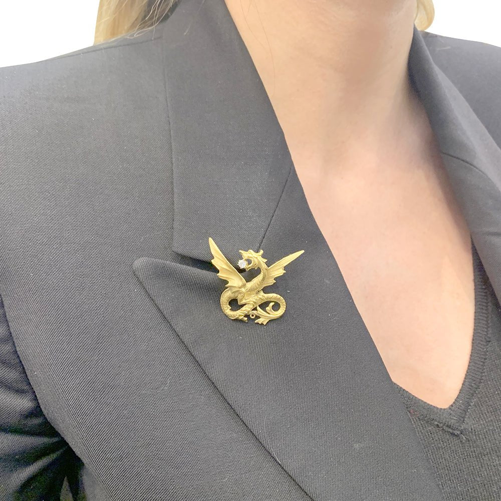 Broche Épingle "Chimère" en or jaune et diamant - Image 2