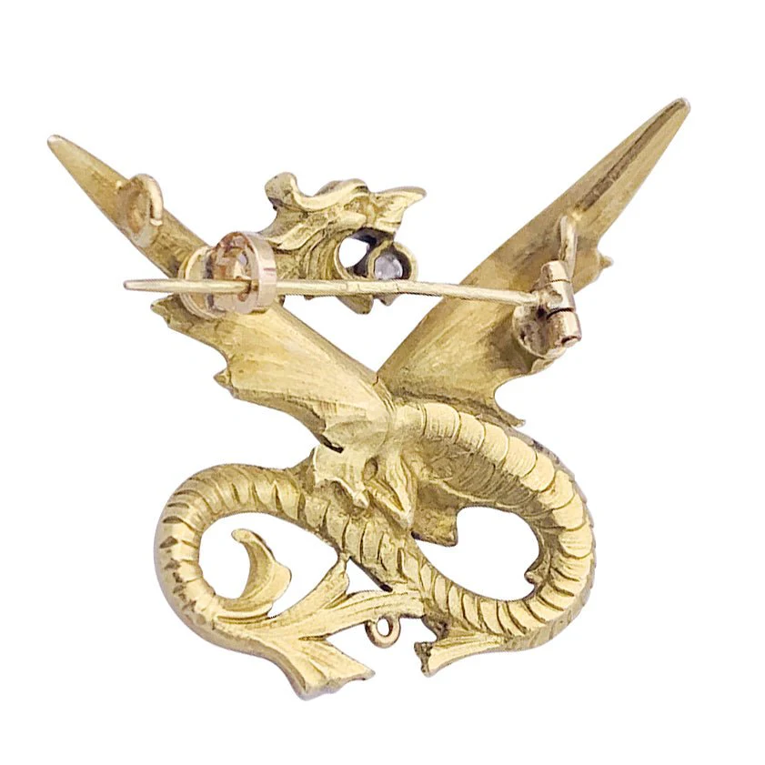 Broche Épingle "Chimère" en or jaune et diamant - Image 4