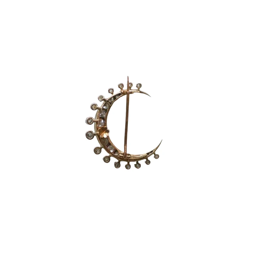 Broche Épingle Croissant de lune en or rose, argent et diamants - Image 3