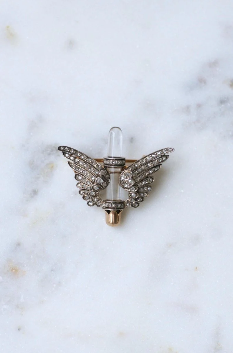 Broche Ancienne Ailes Diamants et Cristal de Roche - Image 2