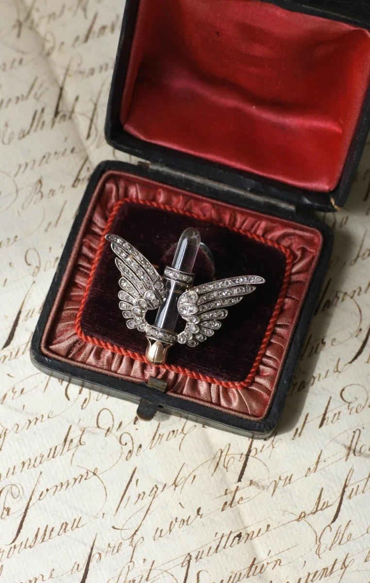 Broche Ancienne Ailes Diamants et Cristal de Roche - Image 3