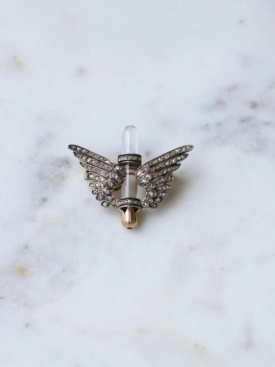 Broche Ancienne Ailes Diamants et Cristal de Roche - Image 5