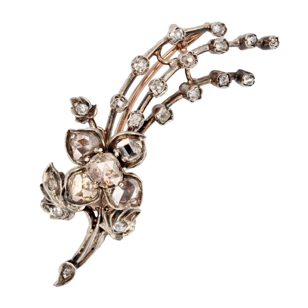 Broche Épingle en or jaune, argent et diamants