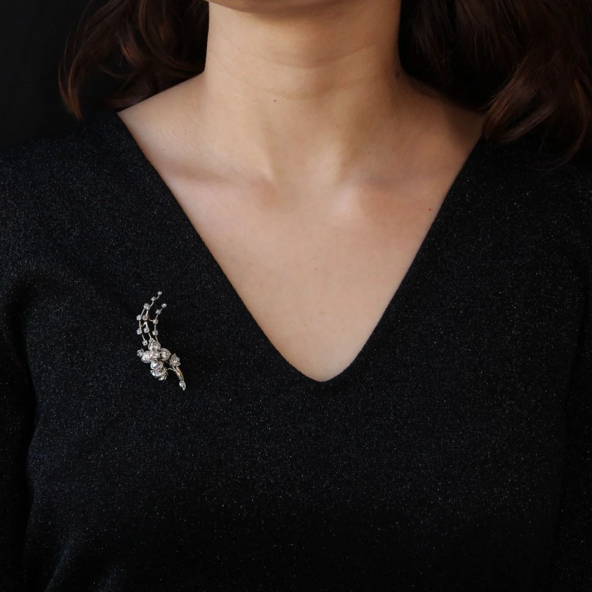 Broche Épingle en or jaune, argent et diamants - Image 2