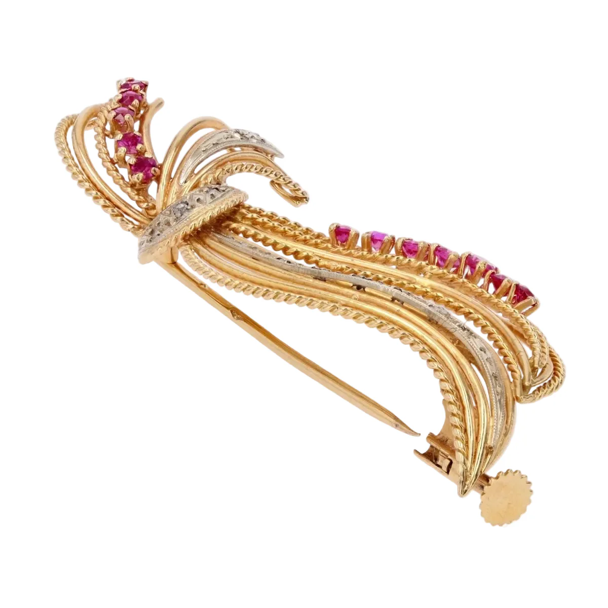 Broche Épingle en or jaune, rubis et diamants - Image 3