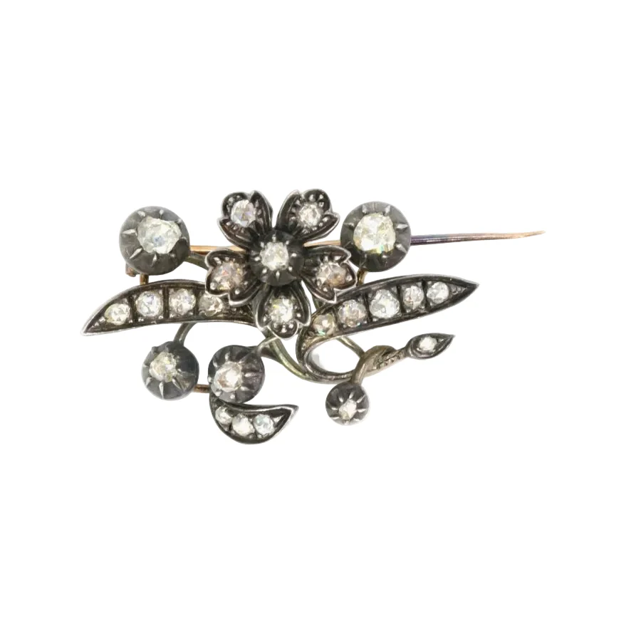 Broche Ancienne Or Argent Diamants Taillés en Rose