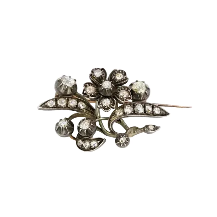 Broche Ancienne Or Argent Diamants Taillés en Rose - Image 3