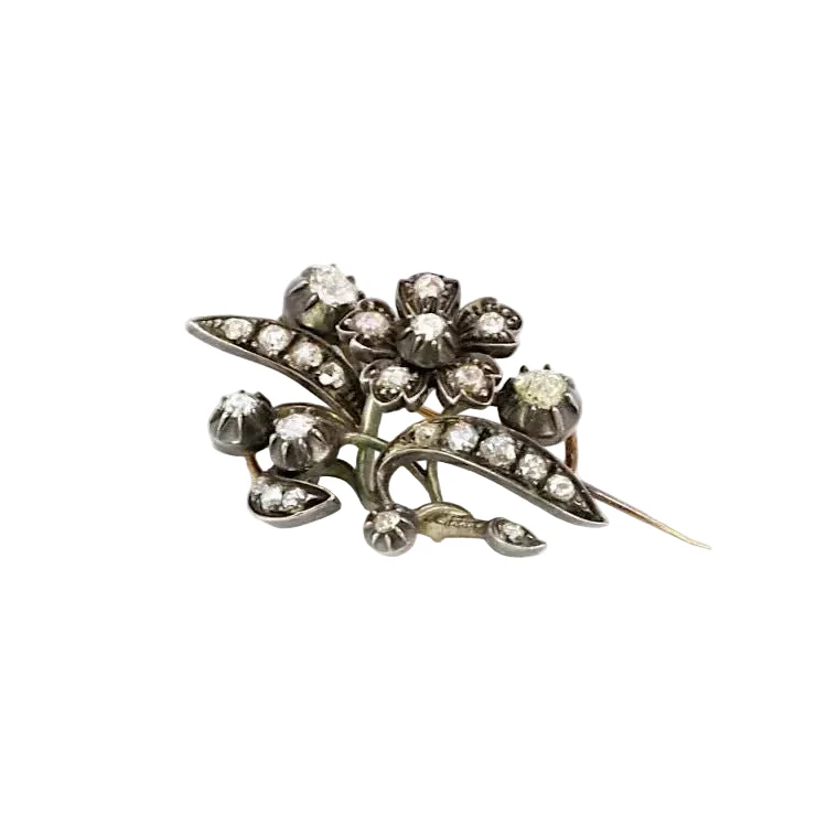 Broche Ancienne Or Argent Diamants Taillés en Rose - Image 4