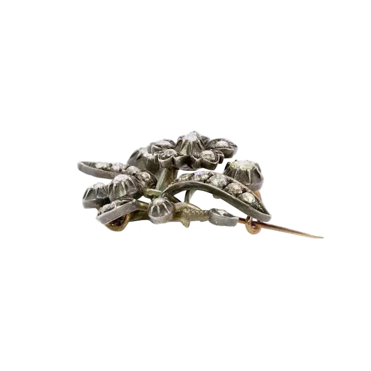 Broche Ancienne Or Argent Diamants Taillés en Rose - Image 5