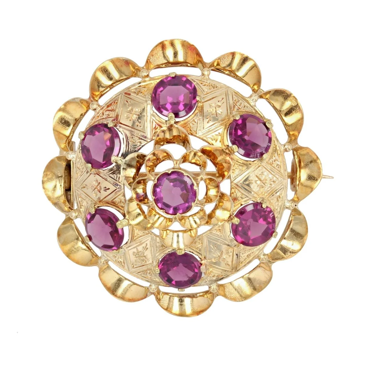 Broche Épingle en or jaune et grenats