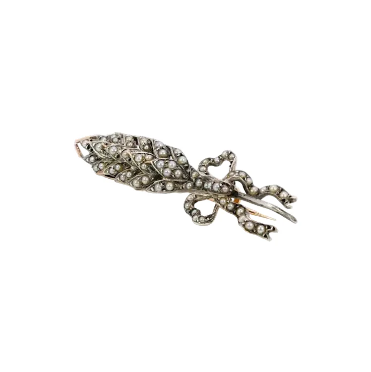 Broche ancienne épi de blé en or, argent et perles fines - Image 3