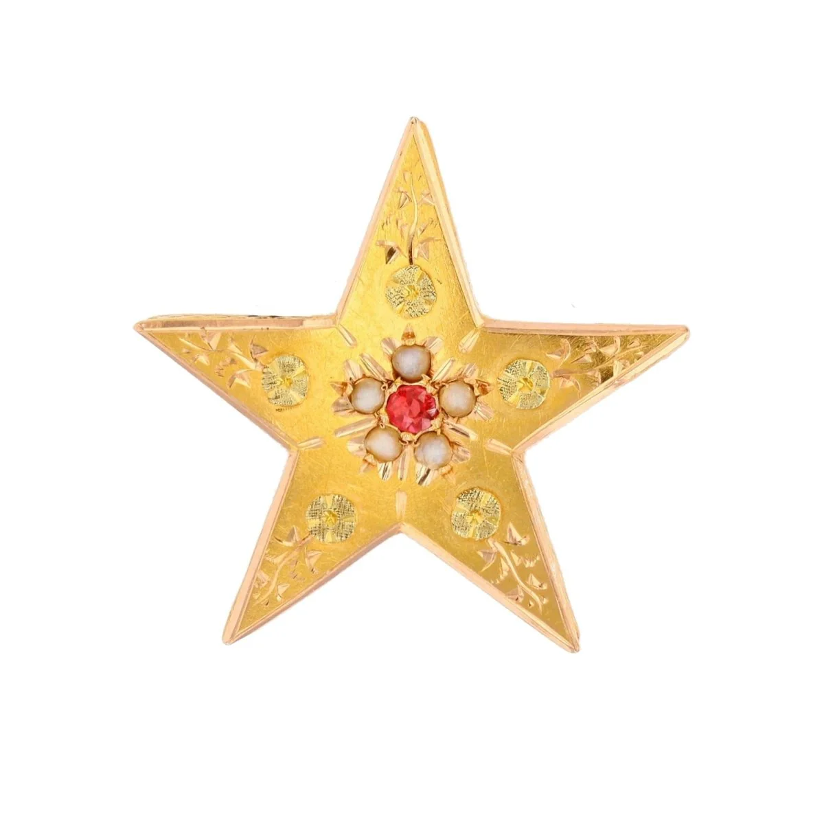 Broche Épingle en or rose, or vert, perle et grenat
