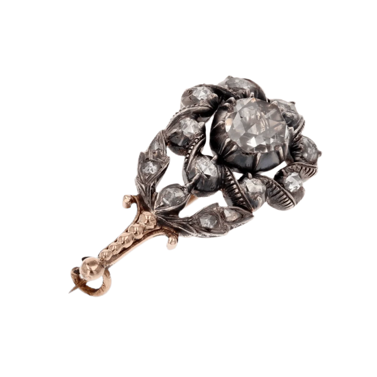 Broche en or rose, argent et diamants - Image 3