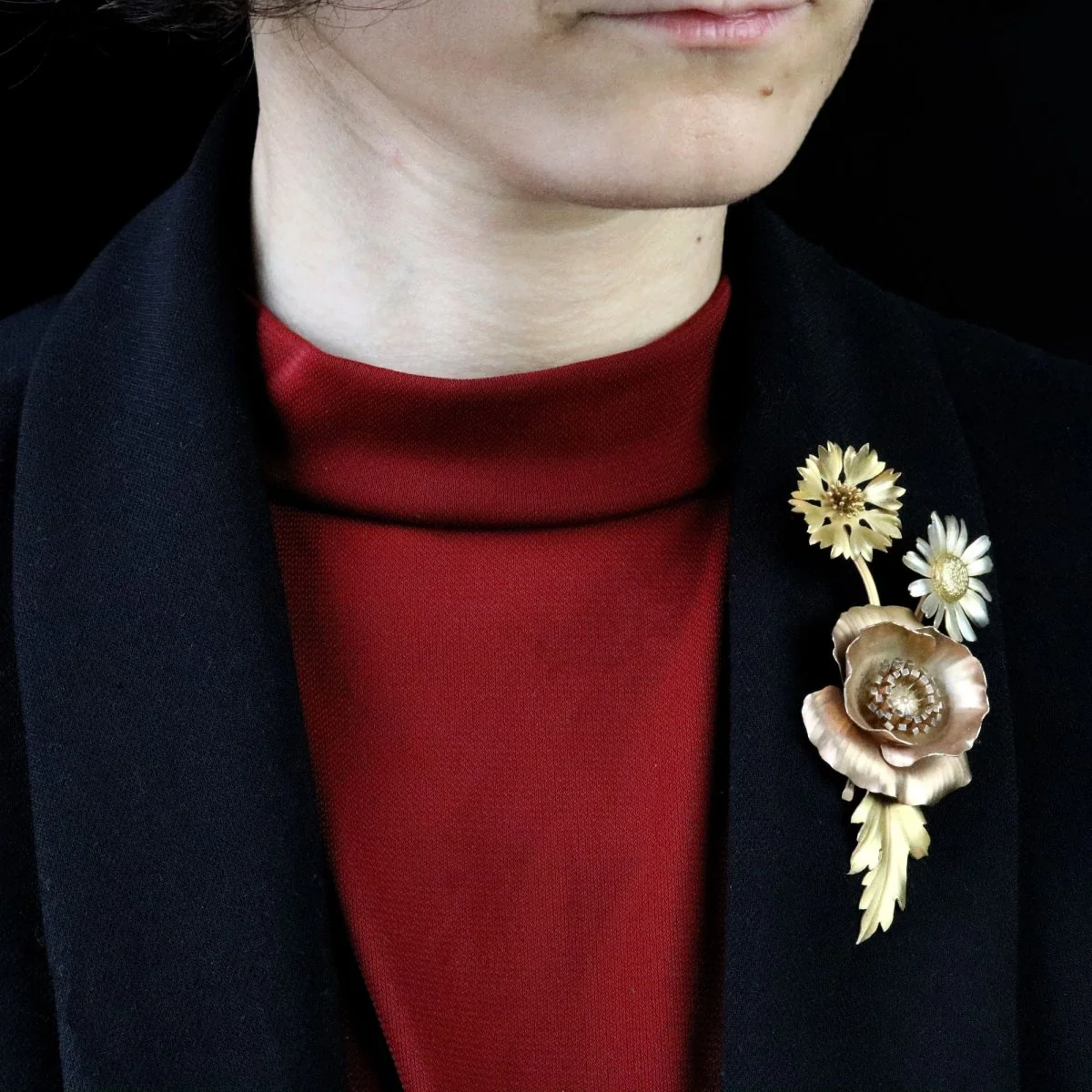 Broche GEORGES-RENÉ LECOMTE Fleurs sauvages en argent doré et rosé - Image 2