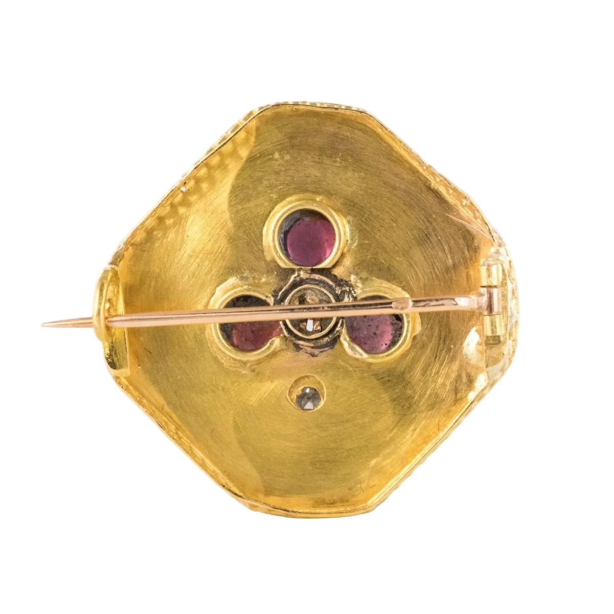 Broche Épingle en or jaune, grenats, perle et diamant - Image 3