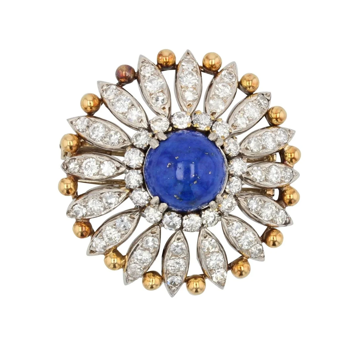 Broche Fleur en or jaune, platine, lapis-lazuli et diamants