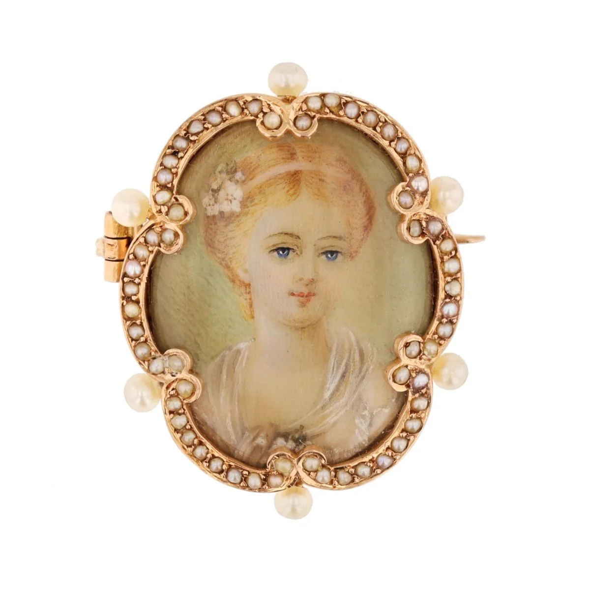 Broche Épingle en or rose, perles et nacre