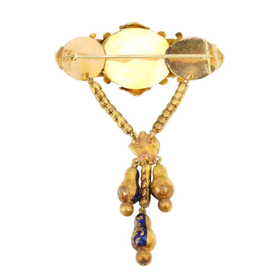 Broche ancienne Napoléon III or perles émail bleu - Image 2