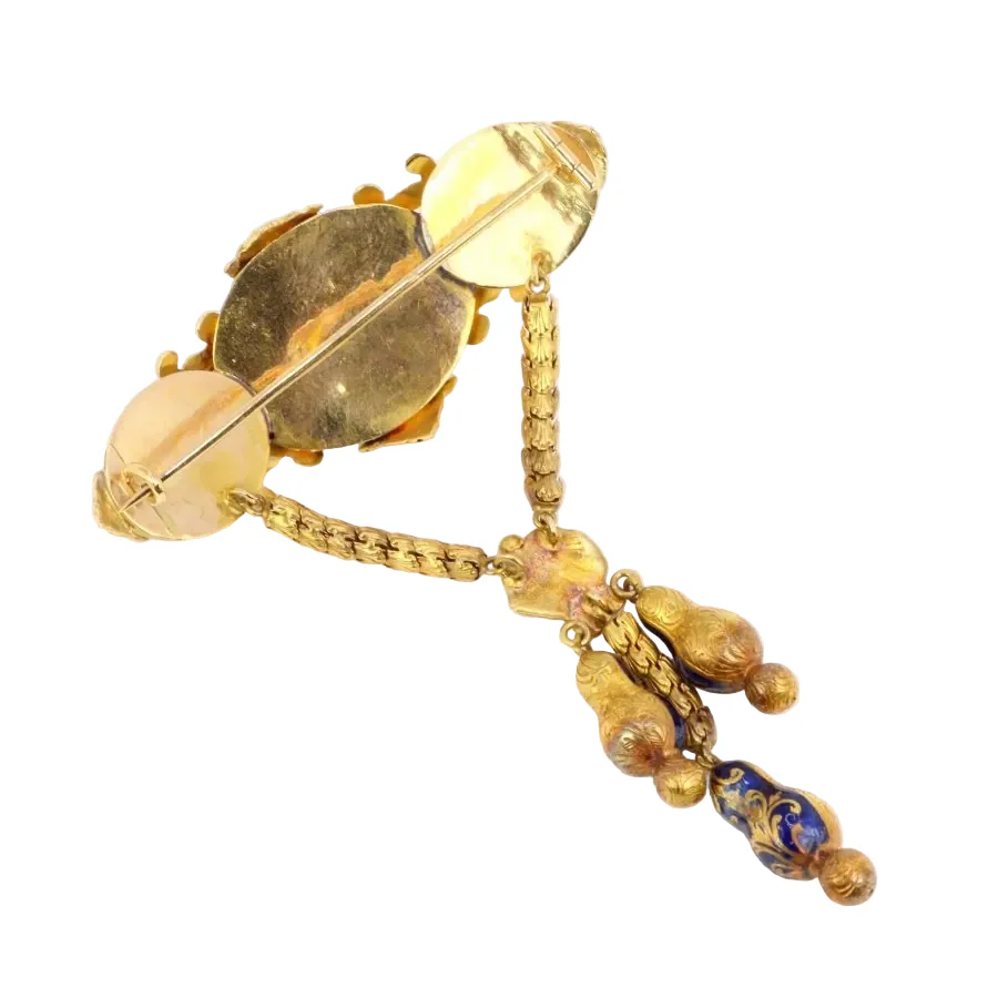 Broche ancienne Napoléon III or perles émail bleu - Image 4