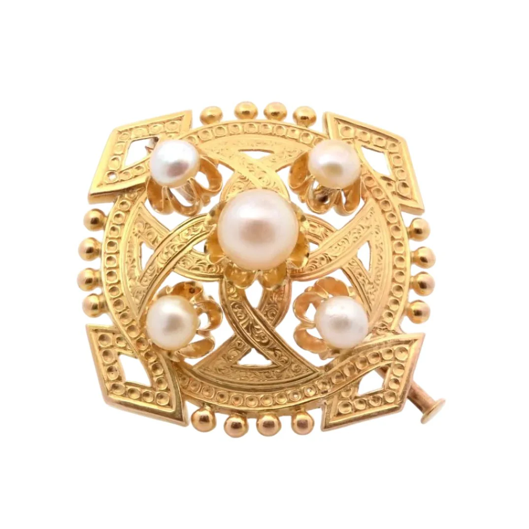 Broche Épingle en or jaune et perles