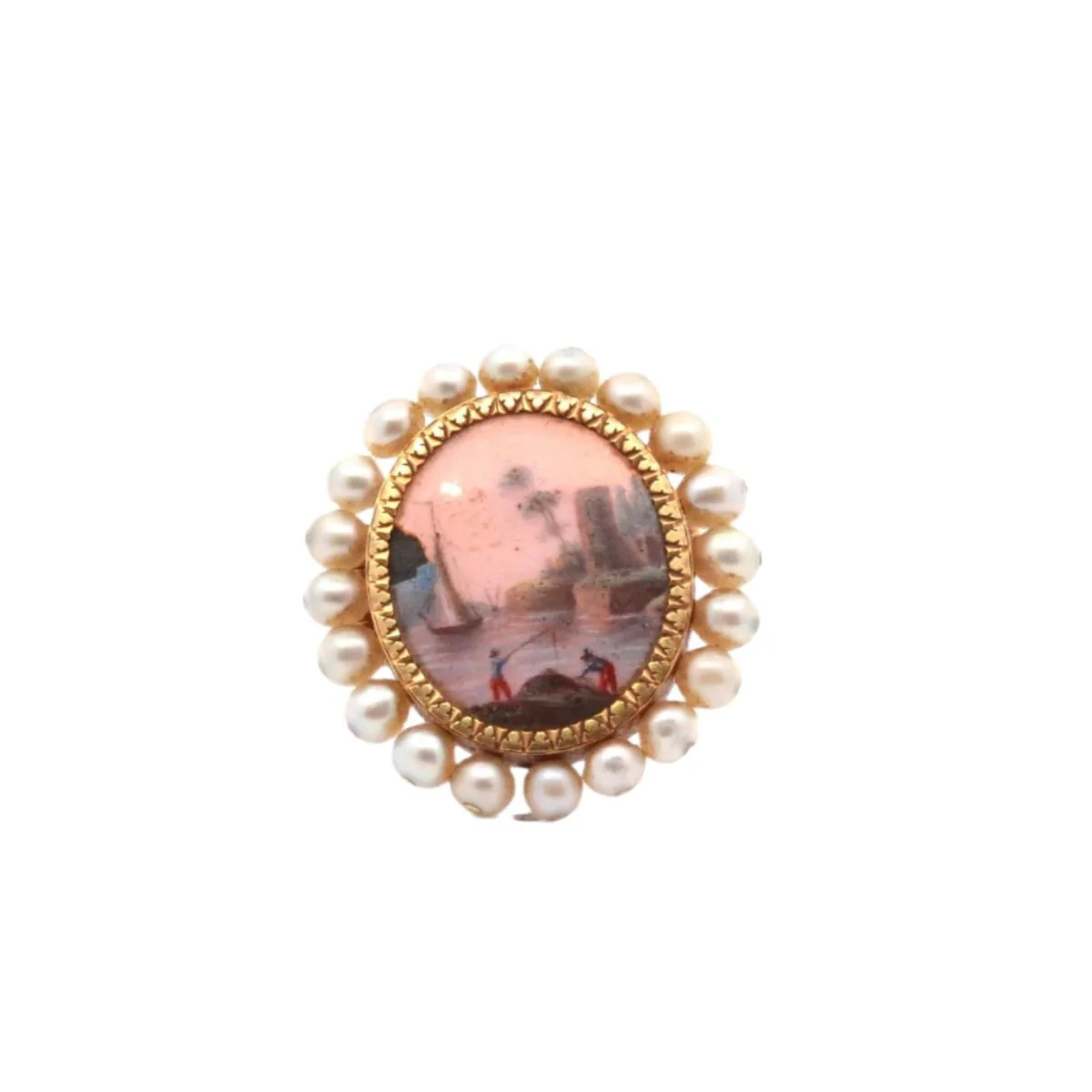 Broche Epingle en or, nacre et perles