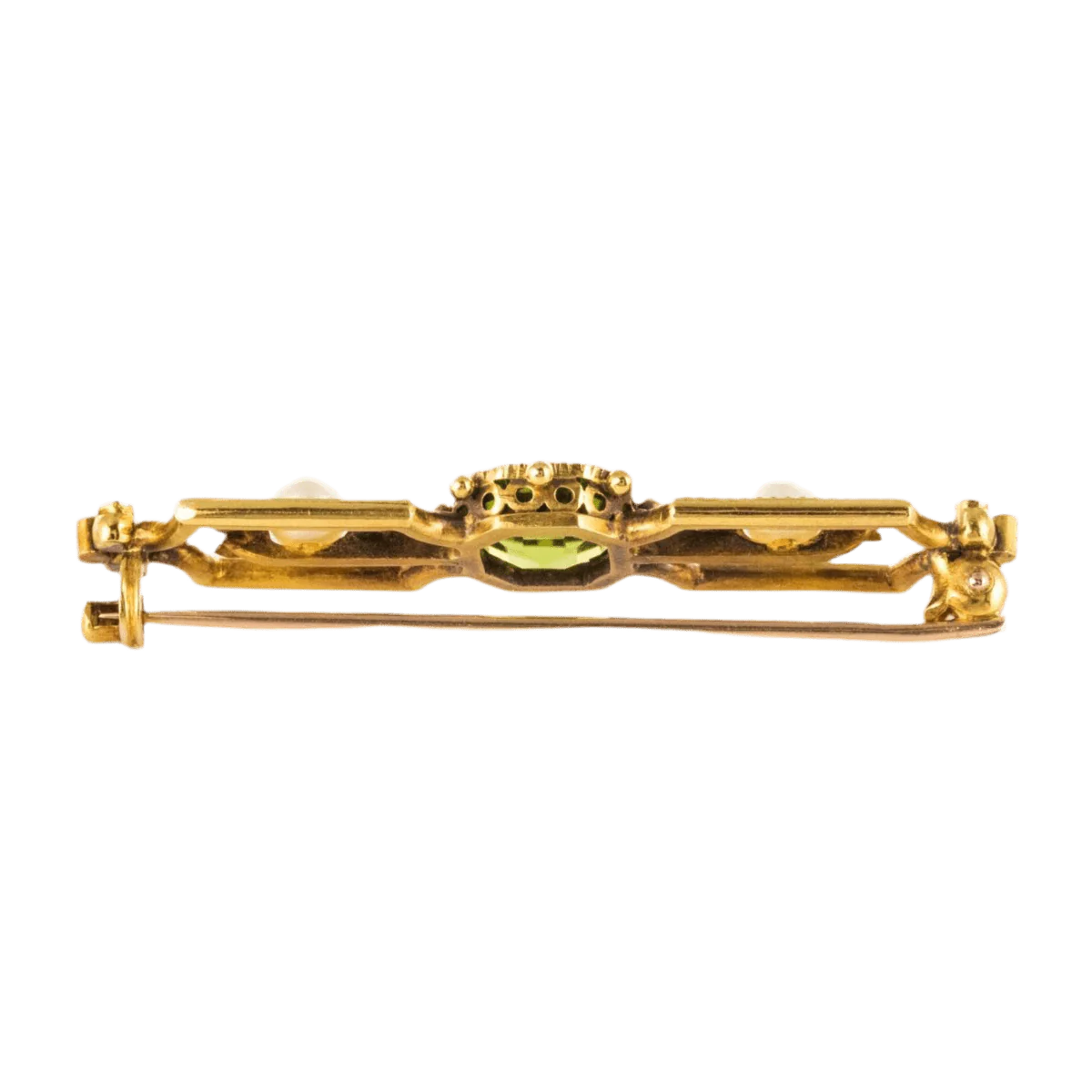 Broche Épingle en or jaune, péridot et perles - Image 4