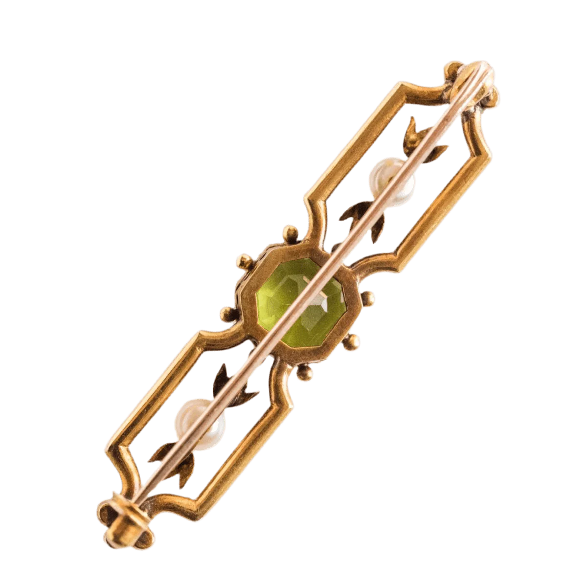 Broche Épingle en or jaune, péridot et perles - Image 5