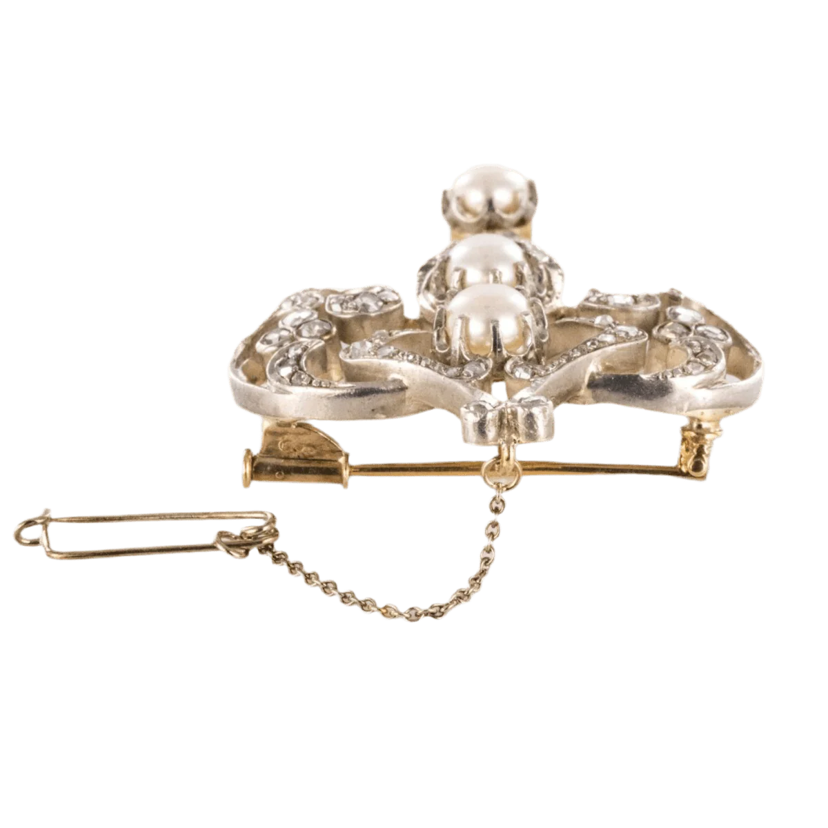 Broche Épingle en or jaune, argent, perles et diamants - Image 4