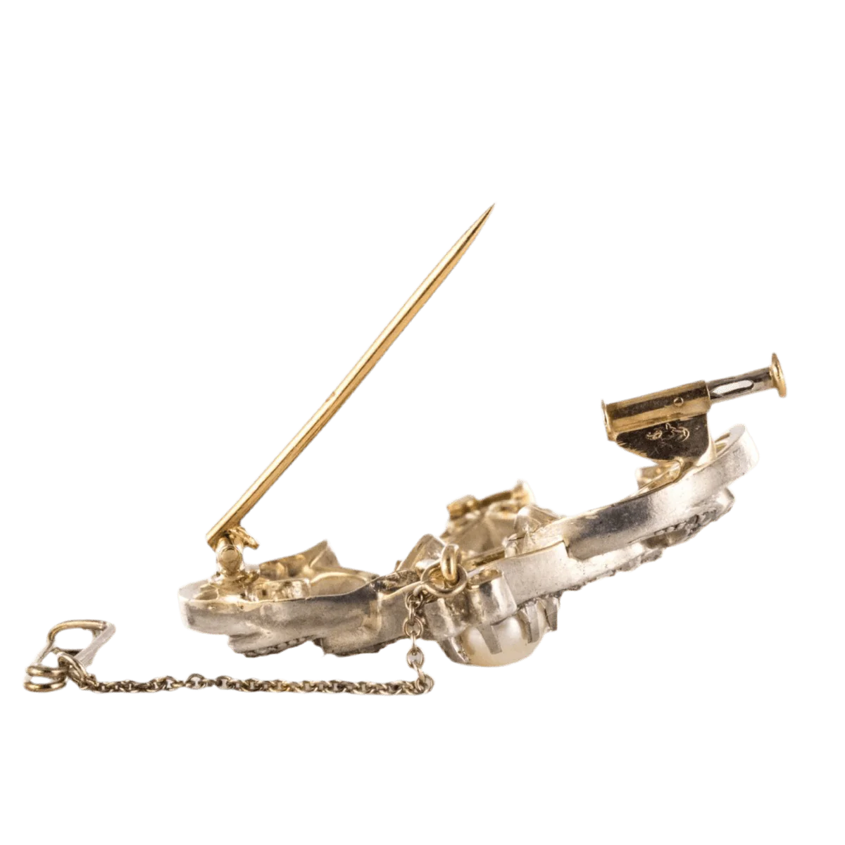 Broche Épingle en or jaune, argent, perles et diamants - Image 5