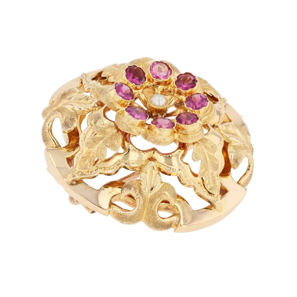 Broche Épingle en or jaune, grenats et perle - Image 3
