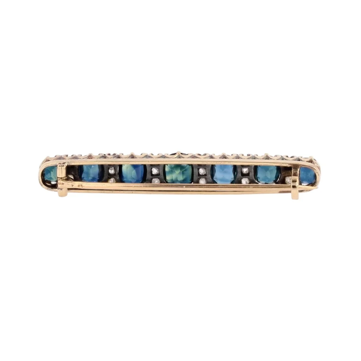 Broche Barrette en or jaune, argent, saphirs et diamants - Image 4