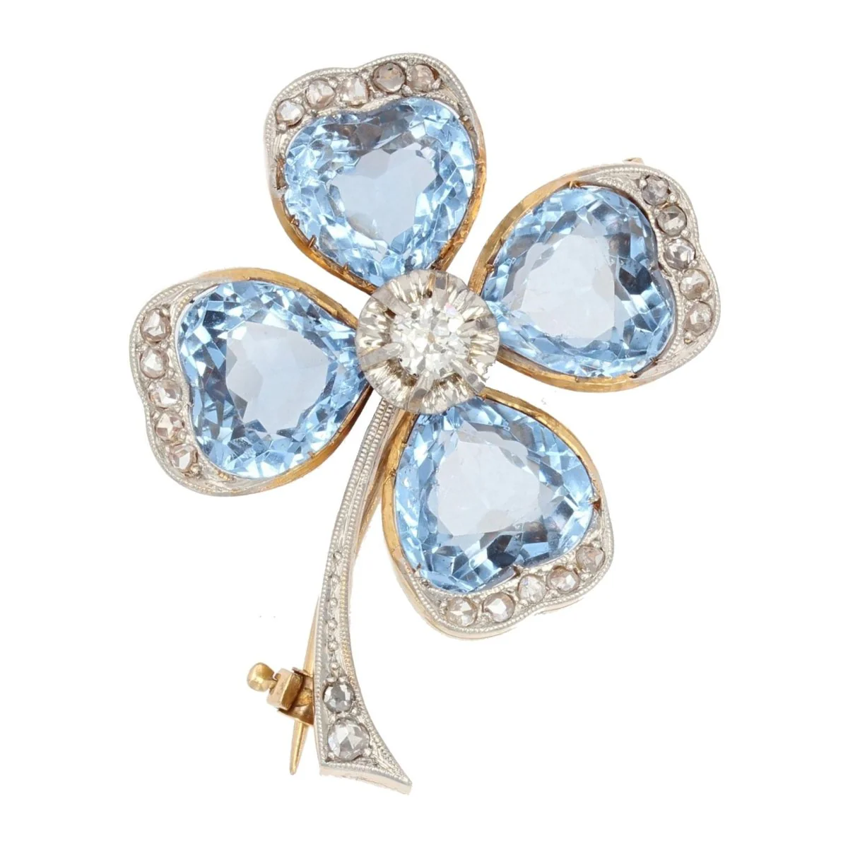 Broche en or jaune, spinelles et diamants