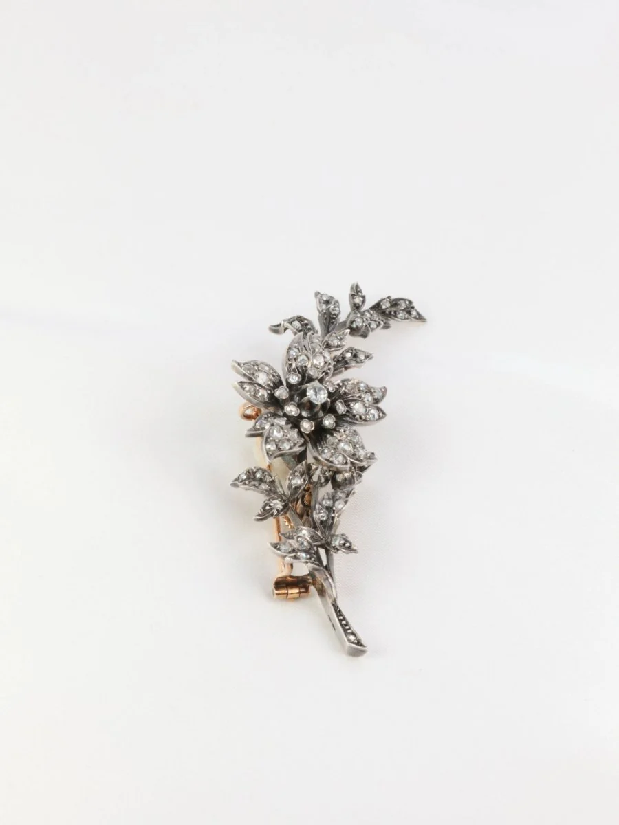Broche ancienne trembleuse en or, argent et diamants - Image 3