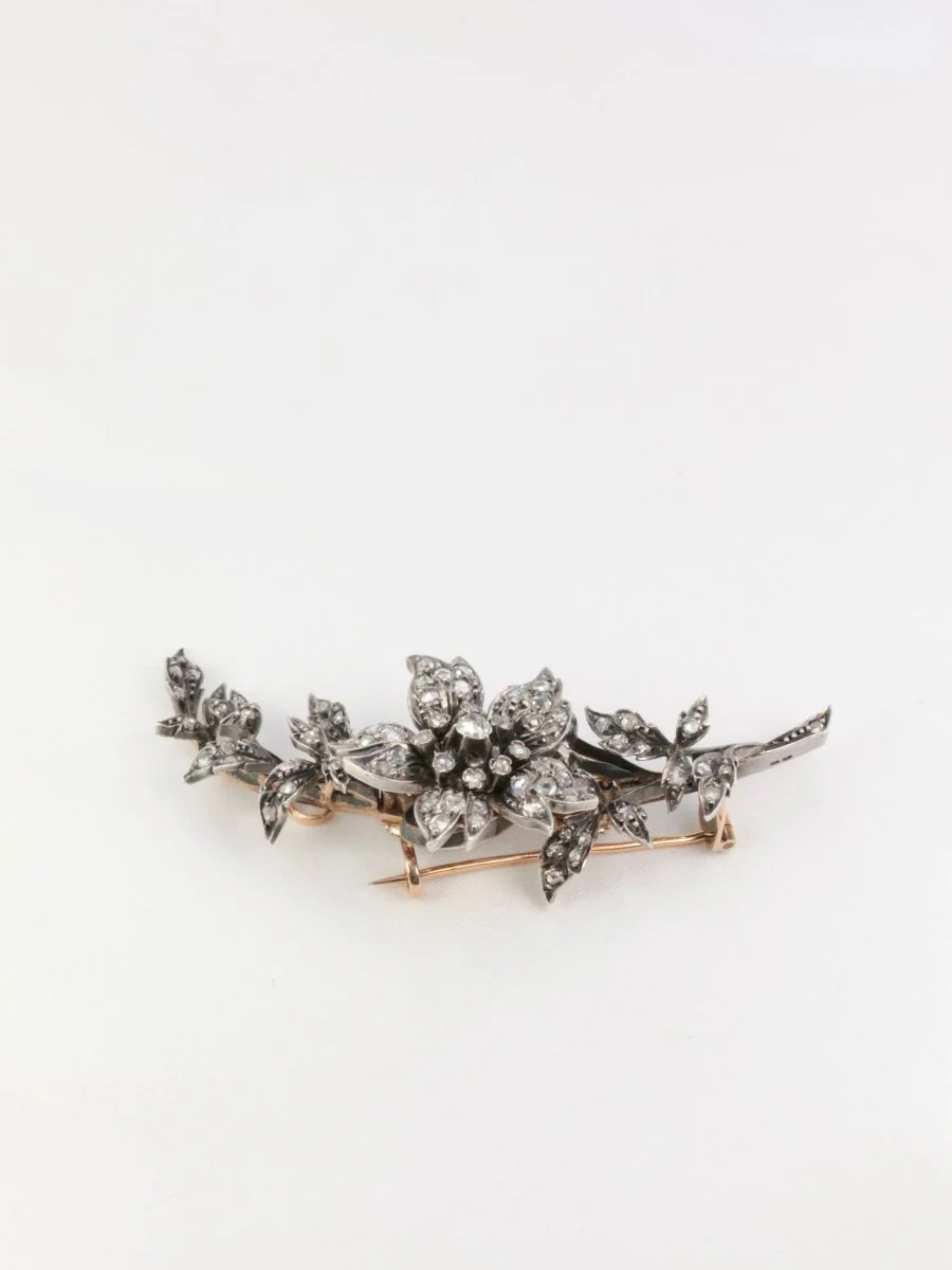 Broche ancienne trembleuse en or, argent et diamants - Image 4