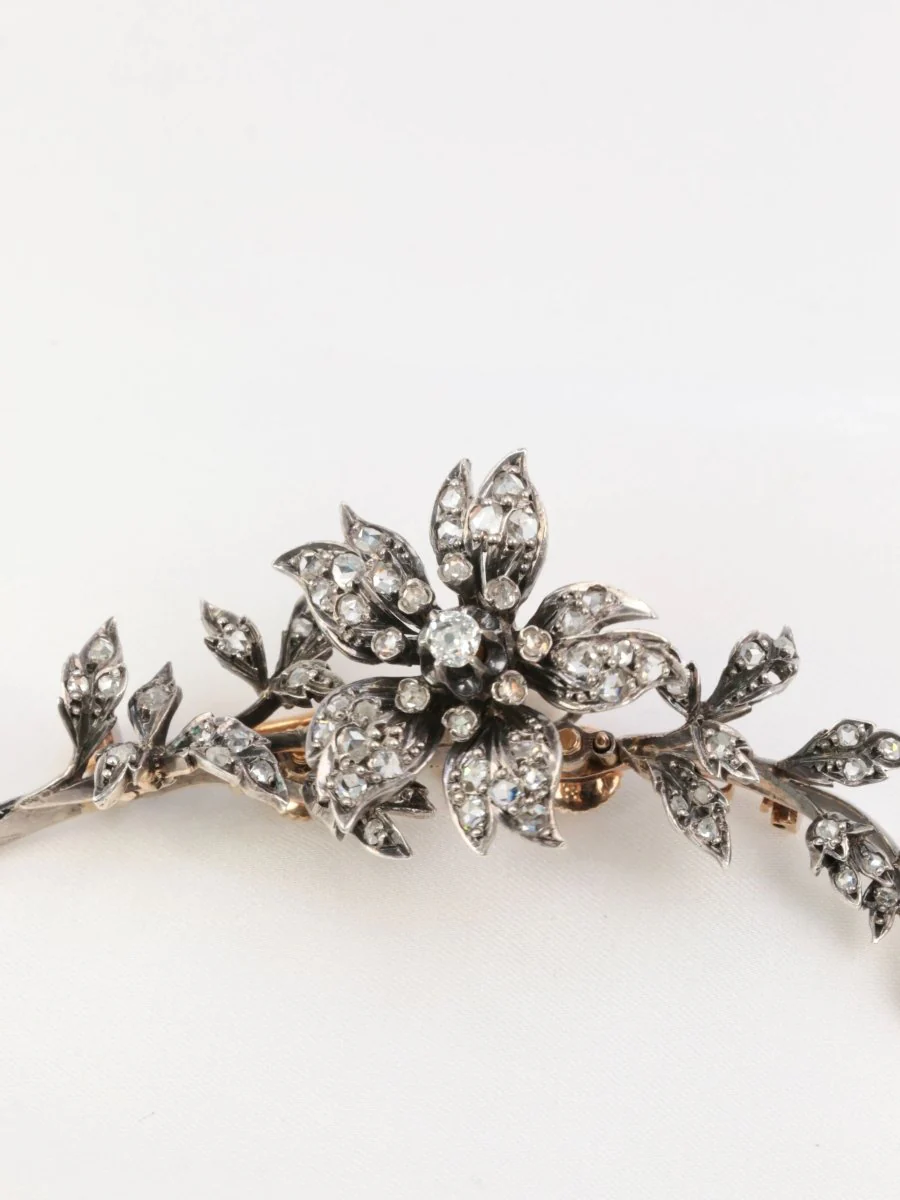 Broche ancienne trembleuse en or, argent et diamants - Image 6