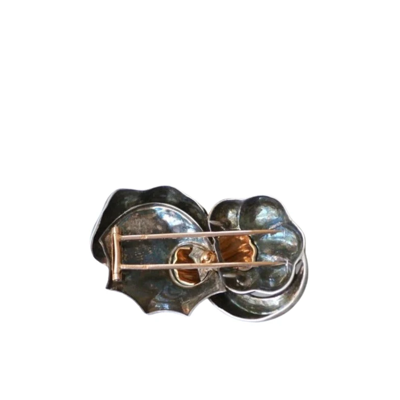 Broche vintage abstraite or rose et argent - Image 3