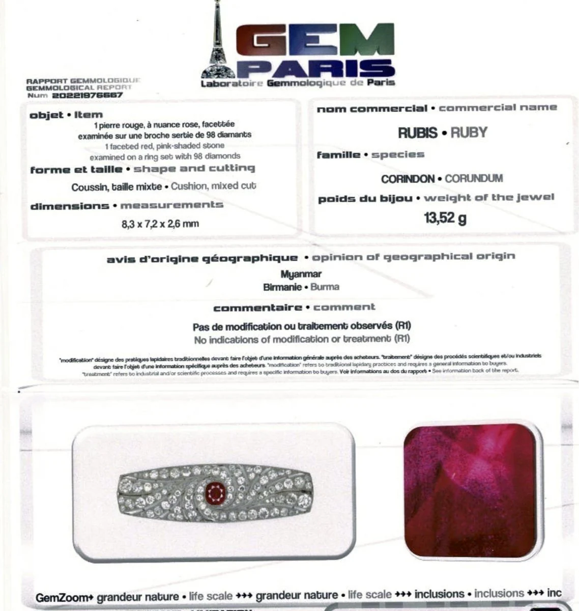 Broche Art Déco en platine, rubis et diamants - Image 10