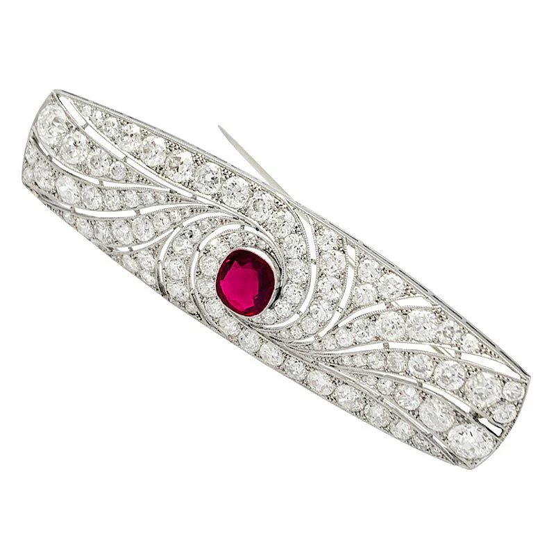 Broche Art Déco en platine, rubis et diamants - Image 7