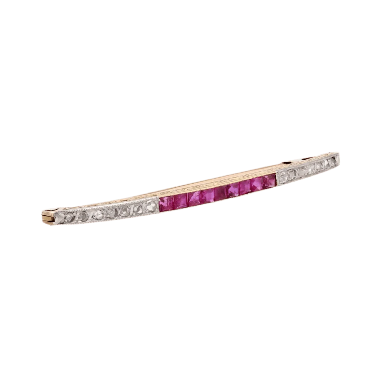 Broche Épingle en or jaune, argent, rubis et diamants - Image 3