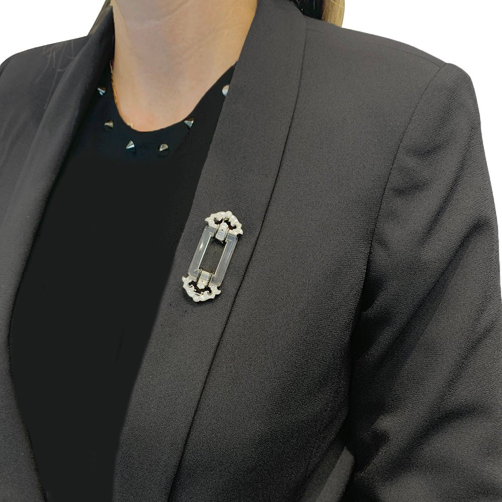 Broche Art Déco en or blanc, onyx et diamants - Image 2