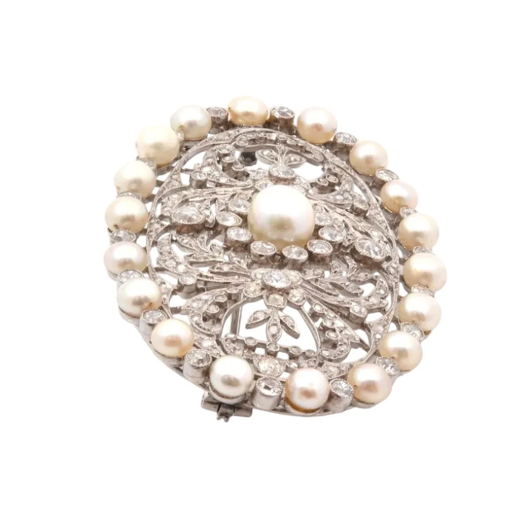 Broche Épingle en platine, perles et diamants - Image 2