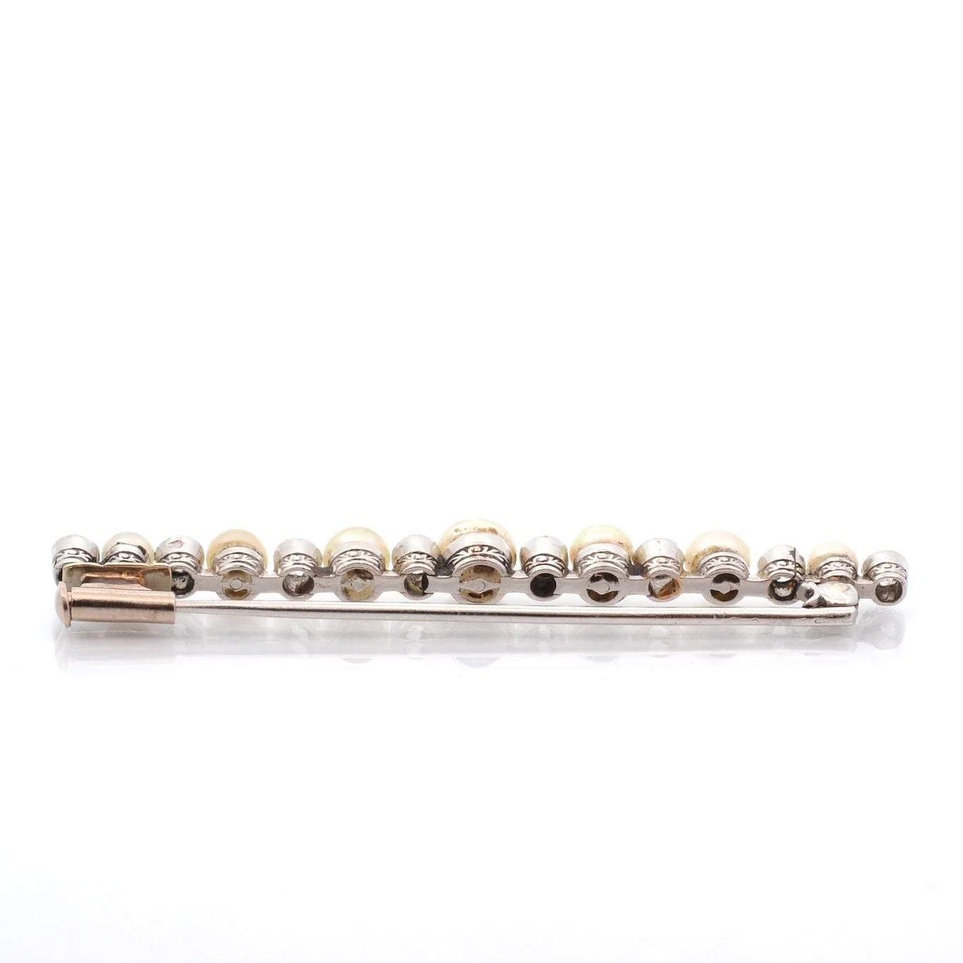 Broche Barrette en platine, perles et diamants - Image 2