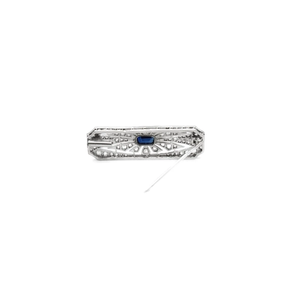 Broche Épingle en or blanc, platine, saphir et diamants - Image 3